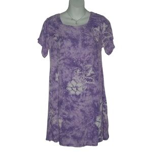 Vintage 90s Far Away Dress Tie Dye Floral Purple Whimsigoth Beach Boho Tiki Sz L